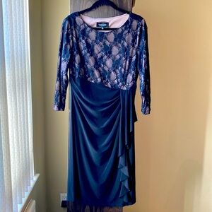 Black and Taupe Midi Lace Dress